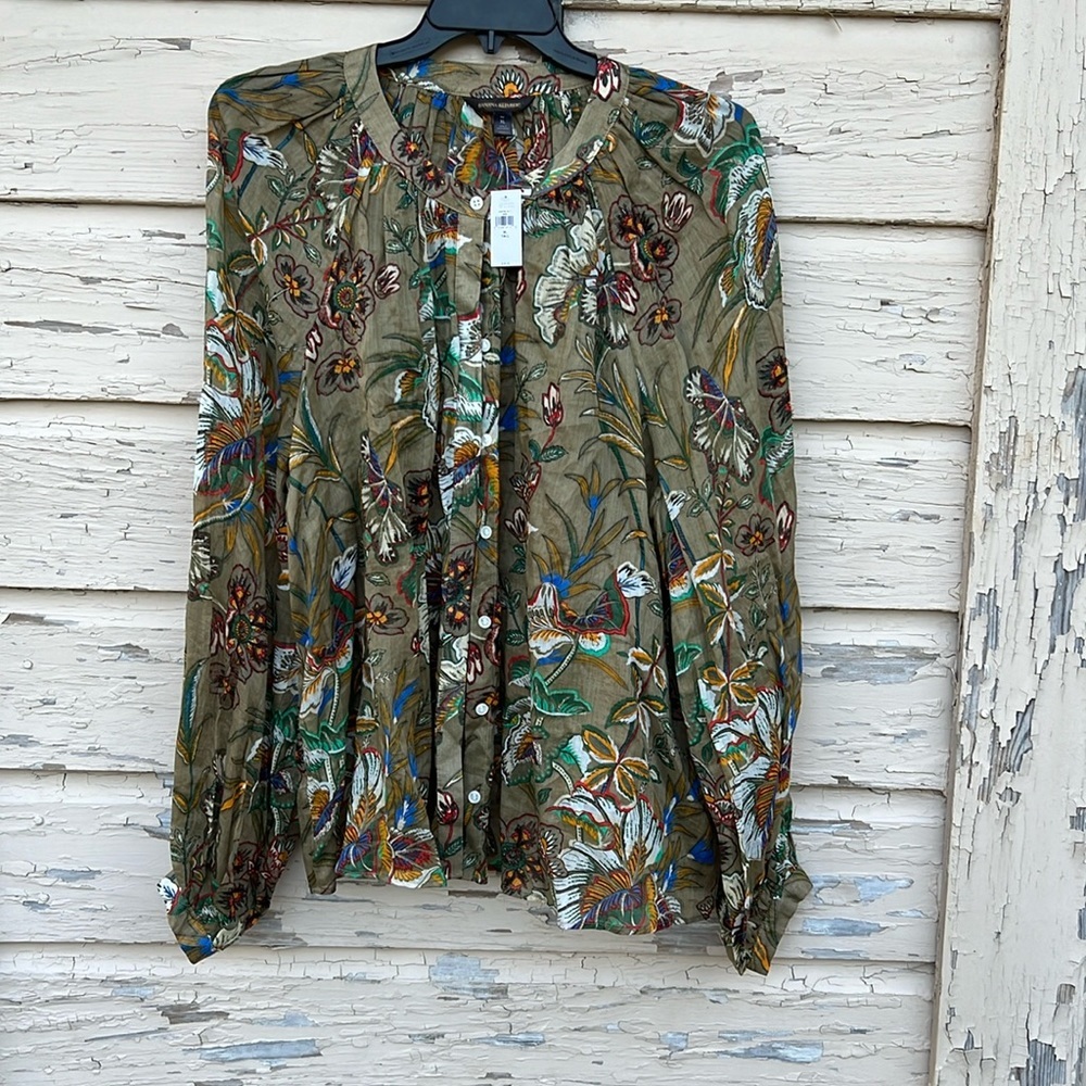Banana Republic Paisley BoHo Safari Button-Down Oversized Shirt Blouse Top NWT - Picture 2 of 8